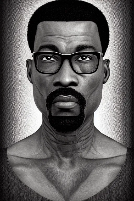 Prompt: Earl, a fit 40 year old african-american with low fade haircut and neatly trimmed black and grey beard, wearing square wire frame glasses and having a condescending look, medium shot portrait, full color digital illustration, octane render trending on arstation by artgerm, raphaelite and alphonse mucha