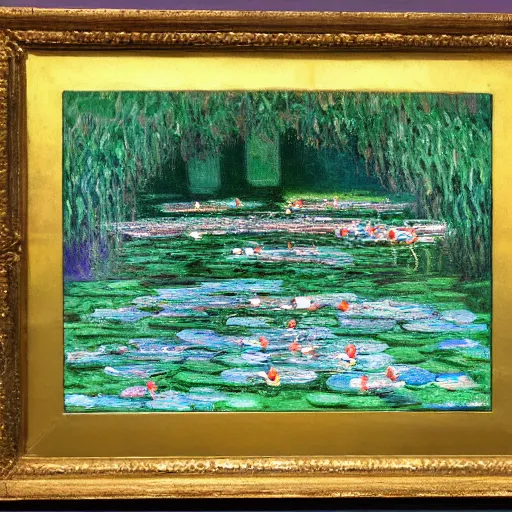 Image similar to a painting by monet of frogger