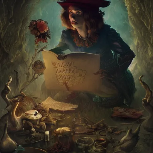 Image similar to alice in wonderland, high detail, dramatic light, digital art, chiaroscuro, painted by seb mckinnon and greg rutkowski, trending on artstation