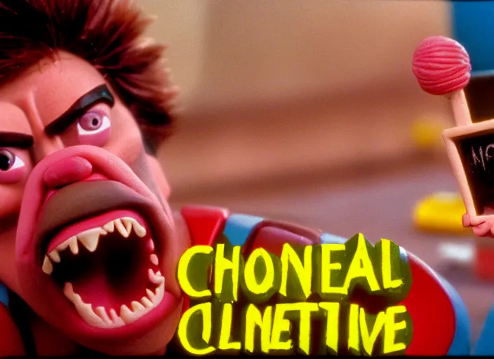 Image similar to 1 9 8 0 s cinematic screenshot cinestill portrait of a stop motion claymation film about a wacky adventure starring wolverine, shallow depth of field, 1 8 mm, f 1. 8