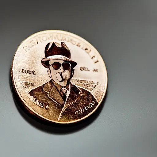 Prompt: A photograph of a chocolate coin that is engraved with a portrait of leon redbone, highly detailed, close-up product photo, depth of field, sharp focus