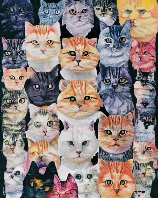 Prompt: a tribe of fluffy cats interweaved hide and seek within an geometric collage art, by Hannah af Klint, Henriëtte Ronner-Knip and Felipe Pantone, theosophy series 4K detailed kitsch and typographic annotation, rule of thirds