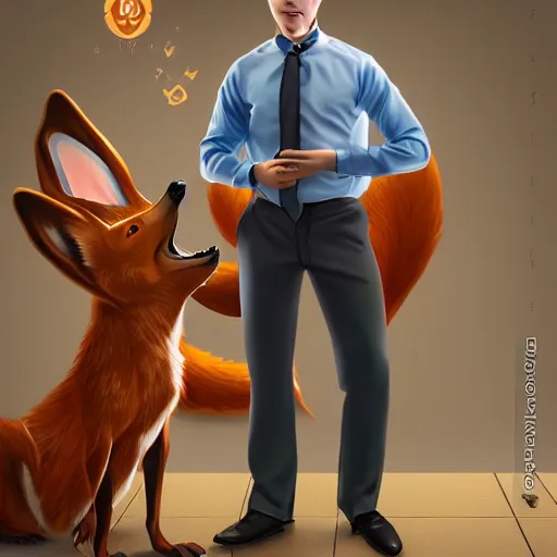 Prompt: award - winning extremely detailed fantasy art of a cute male anthropomorphic vulpes vulpes fulva teacher wearing suit working at a school, 4 k cinematic still photography, dramatic lighting, lifelike hyper realistic