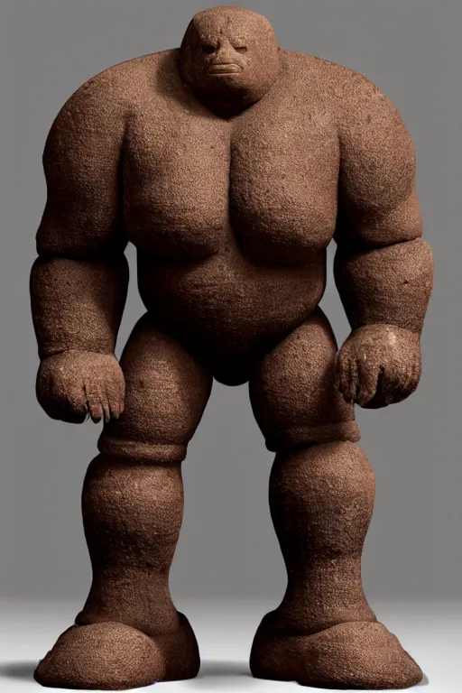 Image similar to a chunky brown rock golem with broad shoulders and a short thick neck, unreal engine, path tracing