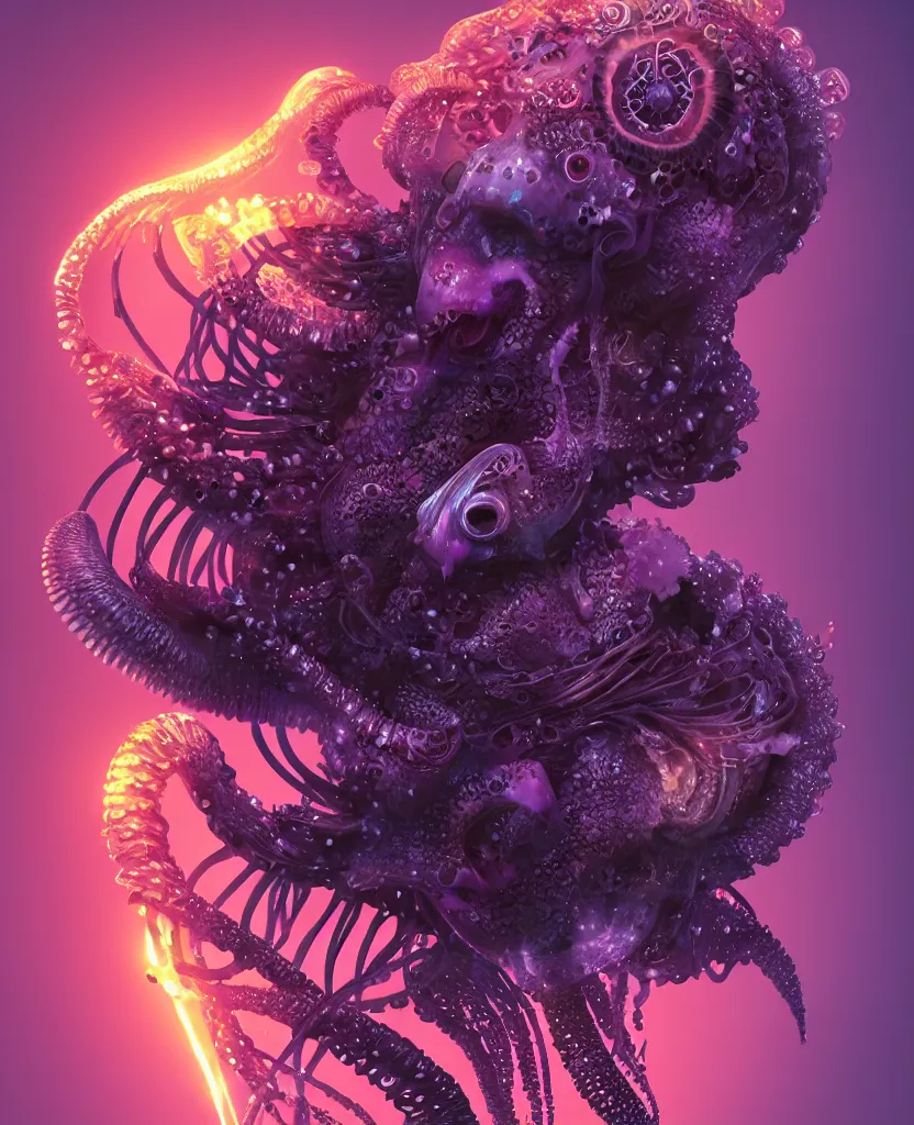 Prompt: goddess close-up portrait animal skull. jellyfish phoenix head, nautilus, orchid, skull, betta fish, bioluminiscent creatures, intricate artwork by Tooth Wu and wlop and beeple. octane render, trending on artstation, greg rutkowski very coherent symmetrical artwork. cinematic, hyper realism, high detail, octane render, 8k