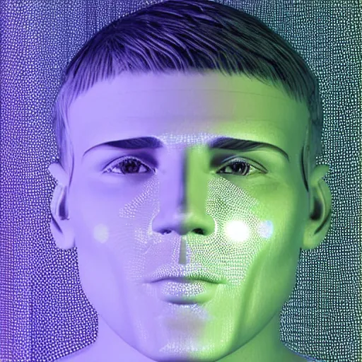 Image similar to a 3d human head made up of shiny holograms