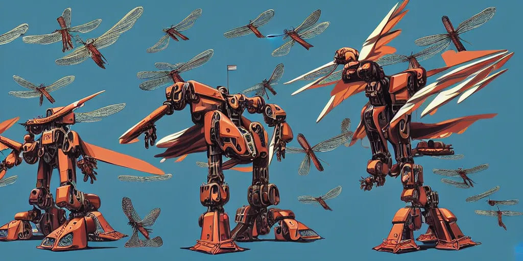 Image similar to gigantic mecha arzach birds with dragonflies, tiny rats, a lot of exotic animals around, big human faces everywhere, helicopters and tremendous birds, by satoshi kon and moebius, matte colors, surreal design, super - detailed, a lot of tiny details, fullshot