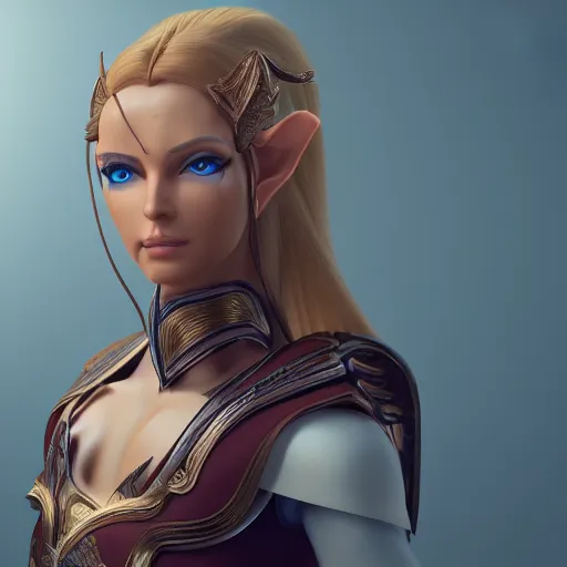 Image similar to portrait of a beautiful female high elf with tan skin, 3 d octane render trending on art station 8 k