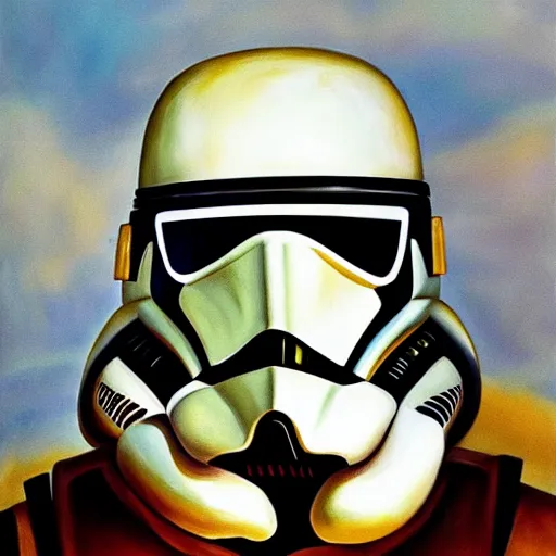 Image similar to a painting of a clone trooper, in the style of salvador dali and raffael