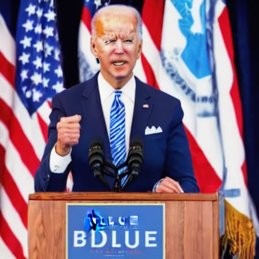 Prompt: blue joe biden with blue light blue skin blue