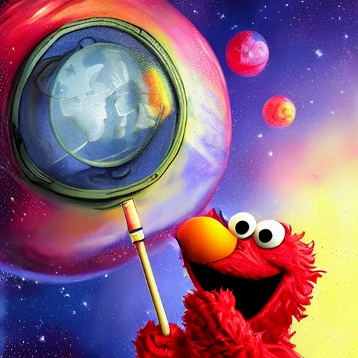 Prompt: Elmo playing gutair in space, hyper realistic, HD, HQ, photorealism, photo realistic