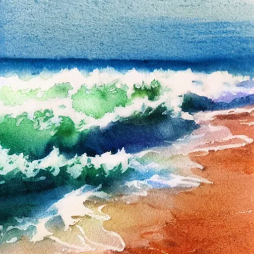 Prompt: nothing breaks like a wave that knows the waiting shore, soft focus, intricate, watercolor, trending on Artstation