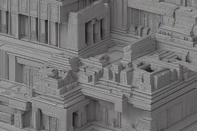 Prompt: depthmap of geometric ancient temple, elegant, highly detailed, smooth, sharp focus, beautiful, geometric, trending on artstation, cinematic, artwork by WLOP