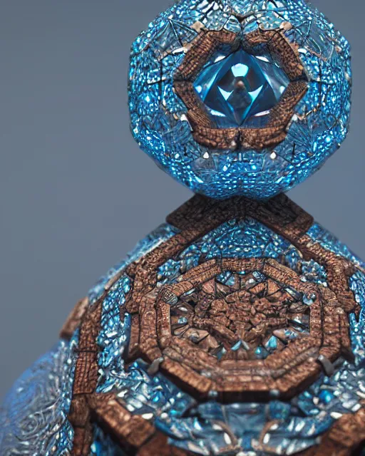 Image similar to beautiful photograph of a diamond filled with intricate cork carvings and copper veins, blue translucent resin, bioluminescent, ultra realistic, ultra detailed, masterpiece, 8 k octane render, ambient diffusion, subsurface scattering, trending on artstation, cgstudio