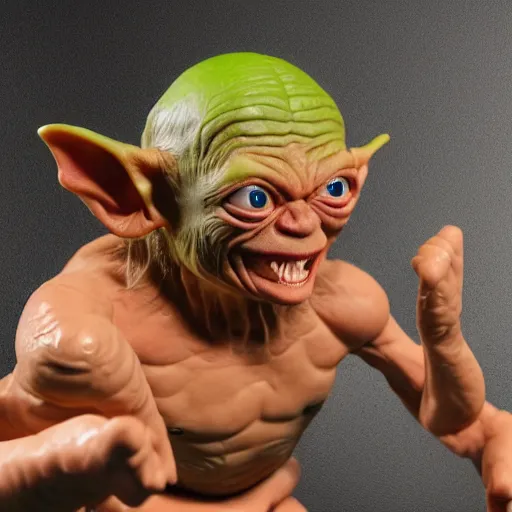 Image similar to gollum smeagol wrestling ultra detailed, ultra realistic