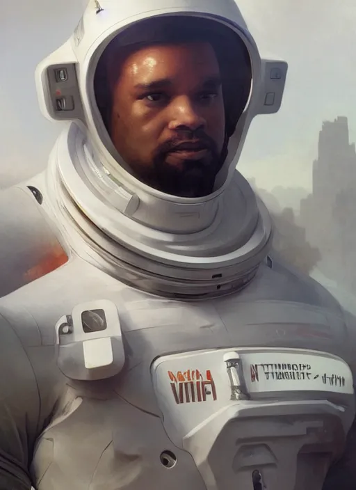 Prompt: Stephen McKinley Henderson in space suit futurism as thufir hawat, human computer, VR headset, cyber augmentation implant, digital art from artstation by Ruan Jia and Mandy Jurgens and Artgerm and william-adolphe bouguereau