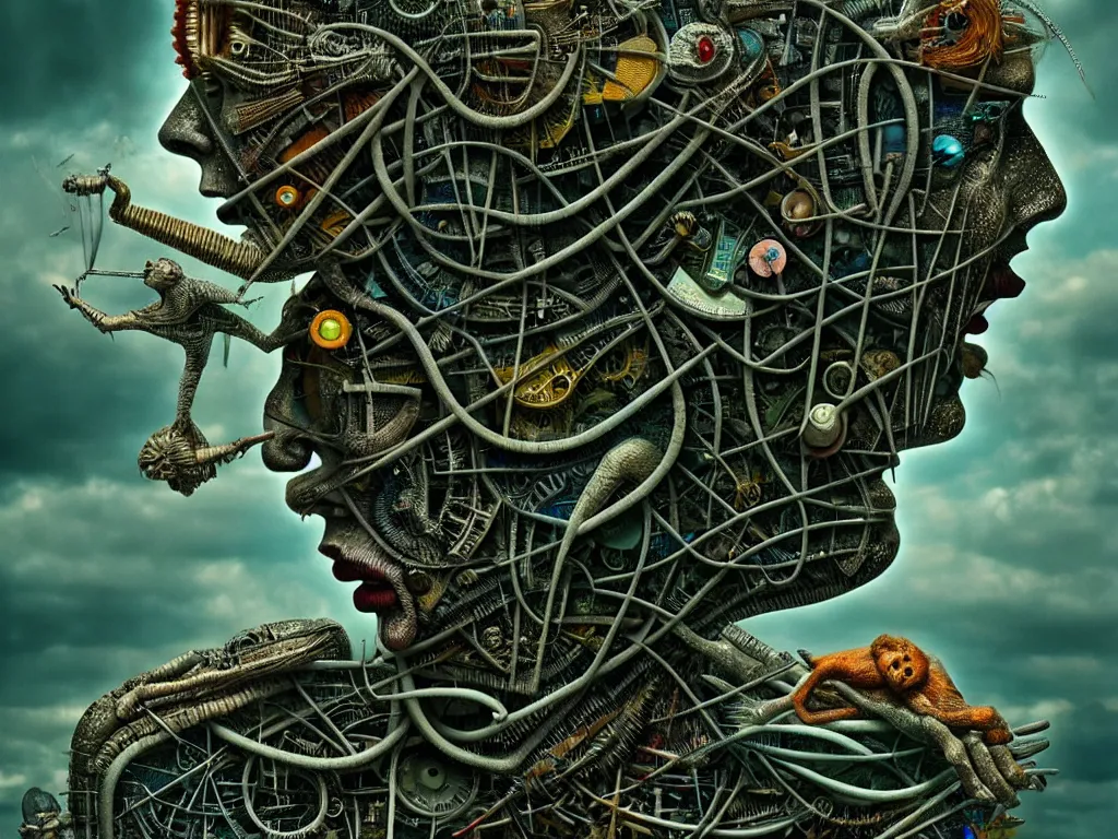 Image similar to highly detailed photo of living is the illusion of dying, trending on deviantart, neo surrealism, sharp focus, 4 k, a lot of little details, octane, masterpiece, art by max ernst