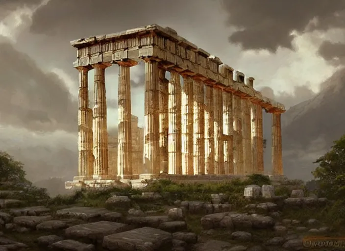 Image similar to 'Ancient Greek Temple in the Clouds', anime, a fantasy digital painting by Greg Rutkowski and James Gurney, trending on Artstation, highly detailed