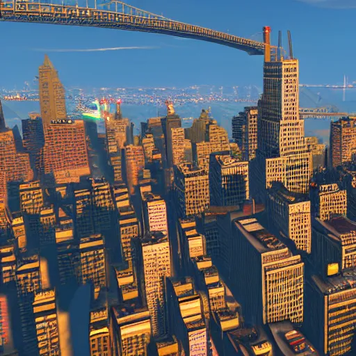 Image similar to new york in grand theft auto v, 4 k, high detail, high - resolution photograph, professional photography, ultra - detail