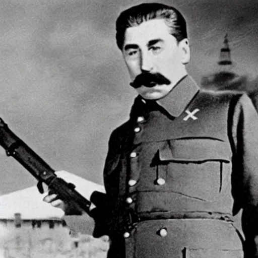 Image similar to vladimir putin starring as josef stalin living in bolshevik nightmare, circa 1 9 4 2.