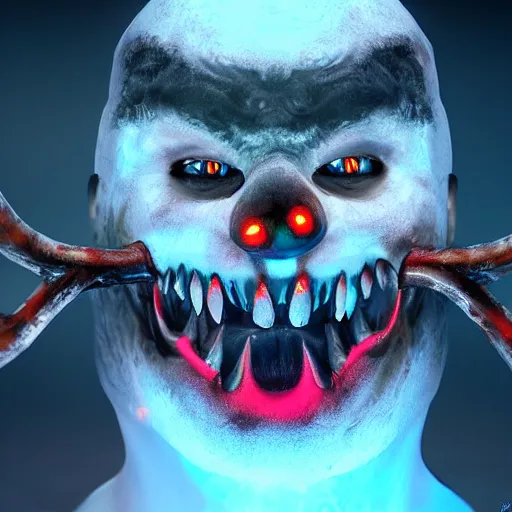 Prompt: Photorealistic evil snowman with devil horns. Hyperdetailed photorealism, 108 megapixels, amazing depth, glowing rich colors, powerful imagery, psychedelic Overtones, 3D finalrender, 3d shading, cinematic lighting, artstation concept art