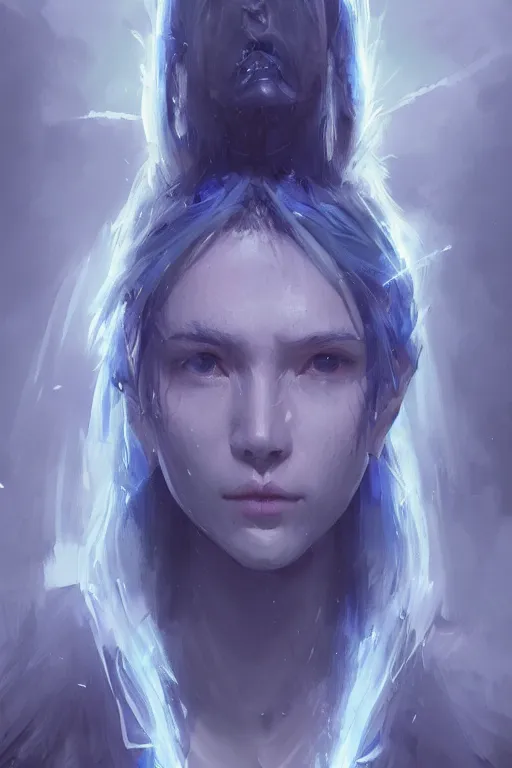 Image similar to a portrait a blue spirit by Greg Rutkowski, Sung Choi, Mitchell Mohrhauser, Maciej Kuciara, Johnson Ting, Maxim Verehin, Peter Konig, final fantasy , 8k photorealistic, cinematic lighting, HD, high details, atmospheric , trending on artstation