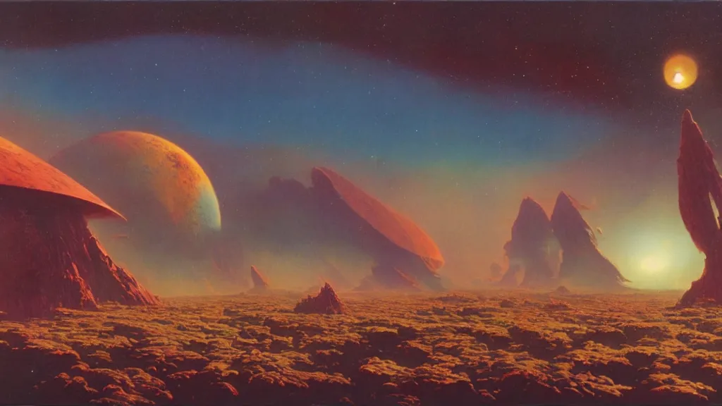 Image similar to otherworldly atmospherics of an alien planet by arthur haas and bruce pennington and paul lehr, cinematic matte painting