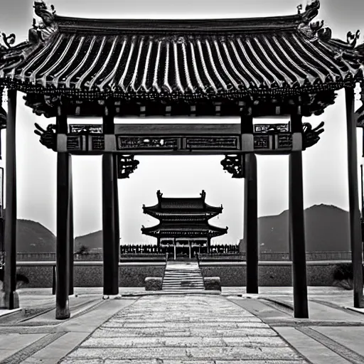 Image similar to chinese temple, award winning black and white photography