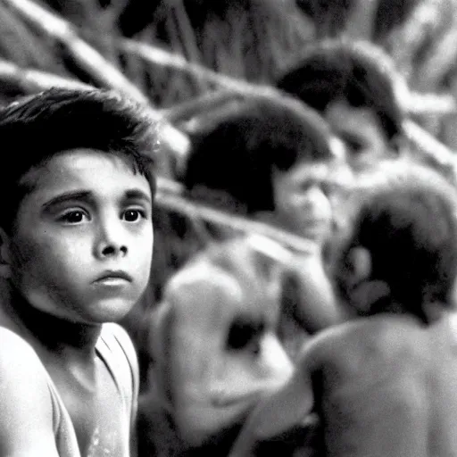 Image similar to ricky garcia plays ralph in lord of the flies ( 1 9 6 3 ), 3 5 mm black and white, highly detailed, cinematic lighting