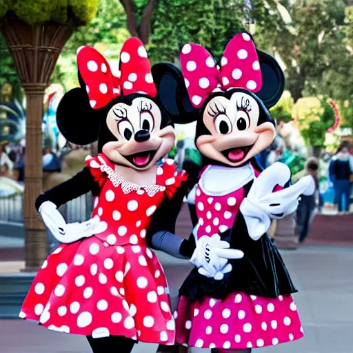 Image similar to transgender minnie mouse costumed character at disneyland, highly detailed, very high resolution, ultra realistic