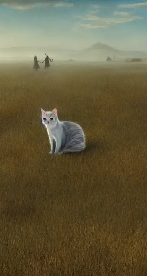 Prompt: a realistic transparent!!! ghostly cat in the steppe, summer field, misty background, from the game pathologic 2, highly detailed, sharp focus, matte painting, by franz snyders, by frans snijders, isaac levitan and asher brown durand,