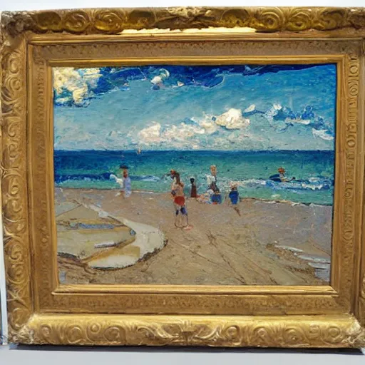 Image similar to oil paint impasto reliefs, italian beach scene, an artwork by charles w. bartlett and jackson pollack and colin campbell cooper