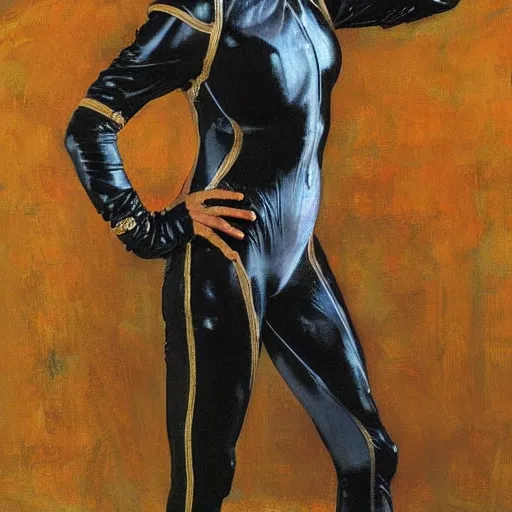 Prompt: catsuit female jester, by donato giancola and norman rockwell.