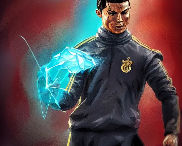 Image similar to cristiano ronaldo as a strong fantasy magician who does magic, fantasy art, in the style of Frank Neidhardt, illustration, epic, fantasy, intricate, elgant, amazing detail, digital painting, artstation, concept art, smooth, sharp focus