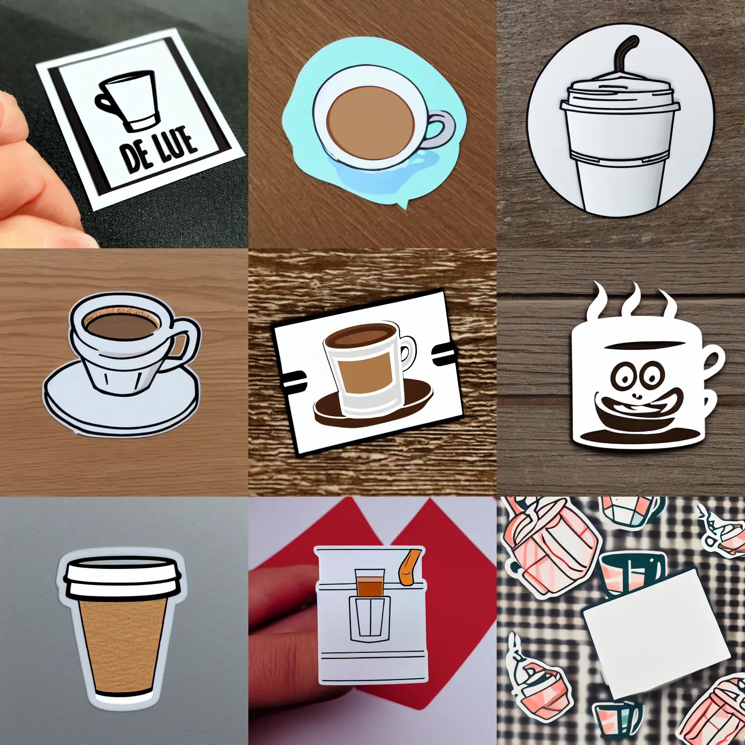 Prompt: die cut sticker with a white border, cartoon paper coffee cup