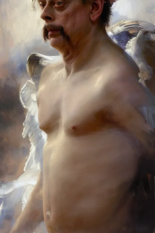 Image similar to beautiful detailed expressive impressionistic oil painting portrait of ancient roman god emperor steve buscemi levitating in angelic pose wearing the civic crown, art by anders zorn, wonderful masterpiece by greg rutkowski, expressive brush strokes, beautiful cinematic light, american romanticism by greg manchess, jessica rossier