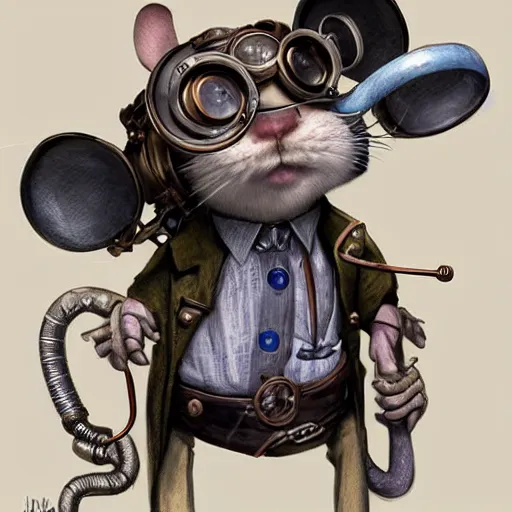 Prompt: a rat with steampunk googles, by Disney Concept Artists