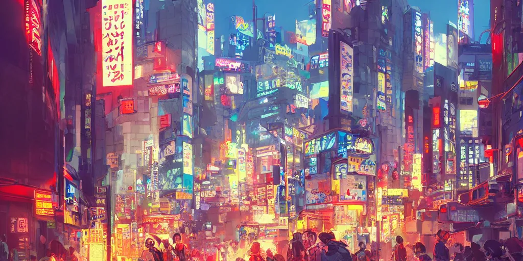 Prompt: akihabara street view, epic scene, by takeuchi yoshiyuki vibrant colours, dynamic lighting, digital art, winning award masterpiece, fantastically beautiful, illustration, aesthetically inspired by anton fadeev jesper ejsing trending on artstation, art by hirohiko, 8 k