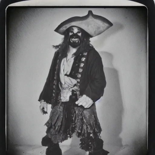 Image similar to casting photo for the role of lechuck the pirate, photorealistic polaroid film