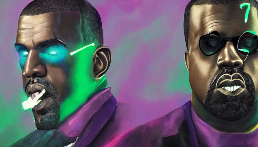 Prompt: Digital painting of Kanye West as the Riddler, hyperdetailed, artstation, cgsociety, 8k