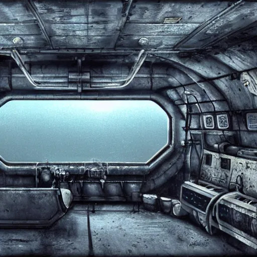 Image similar to disused submarine interior, underwater, cinematic Eastman 5384 film, artstation