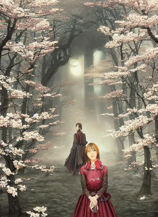Image similar to Lee Jin-Eun by Andrew Ferez, rule of thirds, seductive look, beautiful, in intergalactic HQ with sakura trees