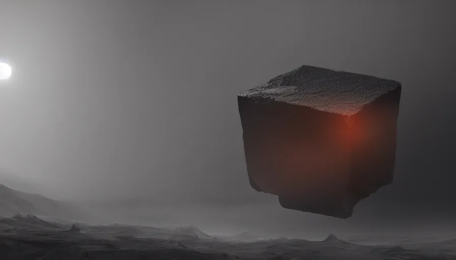 Image similar to a vast wasteland, 1 levitating black cube made of obsidian, cinematic lighting, behance hd, trending on artstation, national geographic photography, digital painting, matte painting