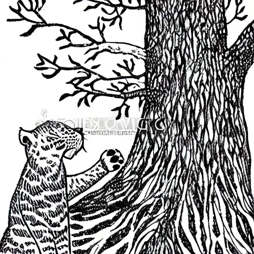 Image similar to big cats hide in the trees cartoon