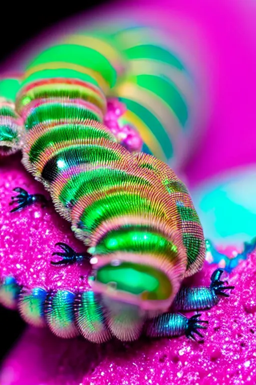 Image similar to high quality close-up photo pearlescent caterpillar! gorgeous highly detailed hannah yata elson peter cinematic pink lighting high quality low angle hd 8k sharp shallow depth of field