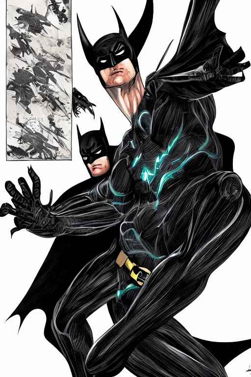 Image similar to batman symbiote, comic strip style, dynamic lighting, fantasy concept art, trending on art station, stunning visuals, creative, cinematic, portrait, ultra detailed