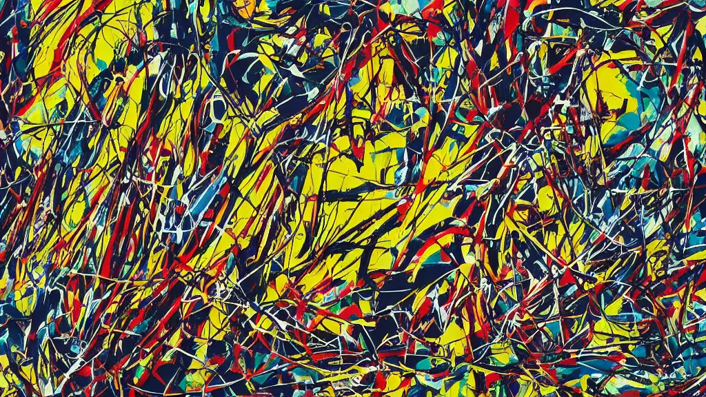 Prompt: abstract art painting, lines, forms, shapes, in style of jackson pollock,