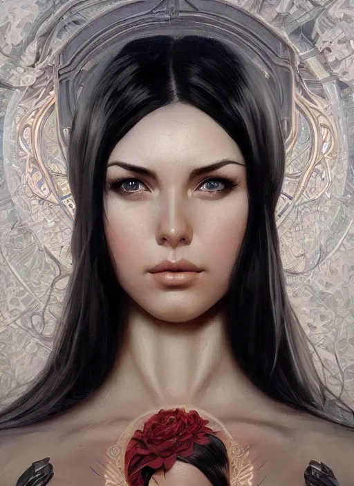 Prompt: symmetry!! nico robin, machine parts embedded into face, intricate, elegant, highly detailed, digital painting, artstation, concept art, smooth, sharp focus, illustration, art by artgerm and greg rutkowski and alphonse mucha, 8 k