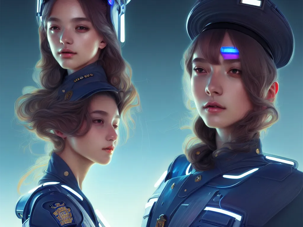 Image similar to portrait futuristic police uniform girl, at future neon light usa rooftop, ssci - fi and fantasy, intricate and very very beautiful and elegant, highly detailed, digital painting, artstation, concept art, smooth and sharp focus, illustration, art by tan zi and ayanamikodon and alphonse mucha and wlop