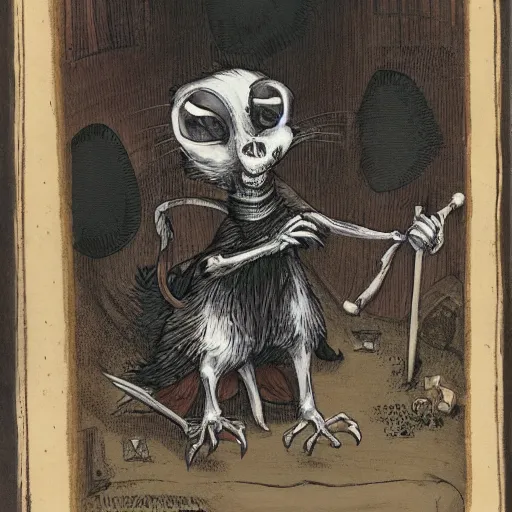 Image similar to anthropomorphic rat with exposed bones wearing dark sorcerer robes